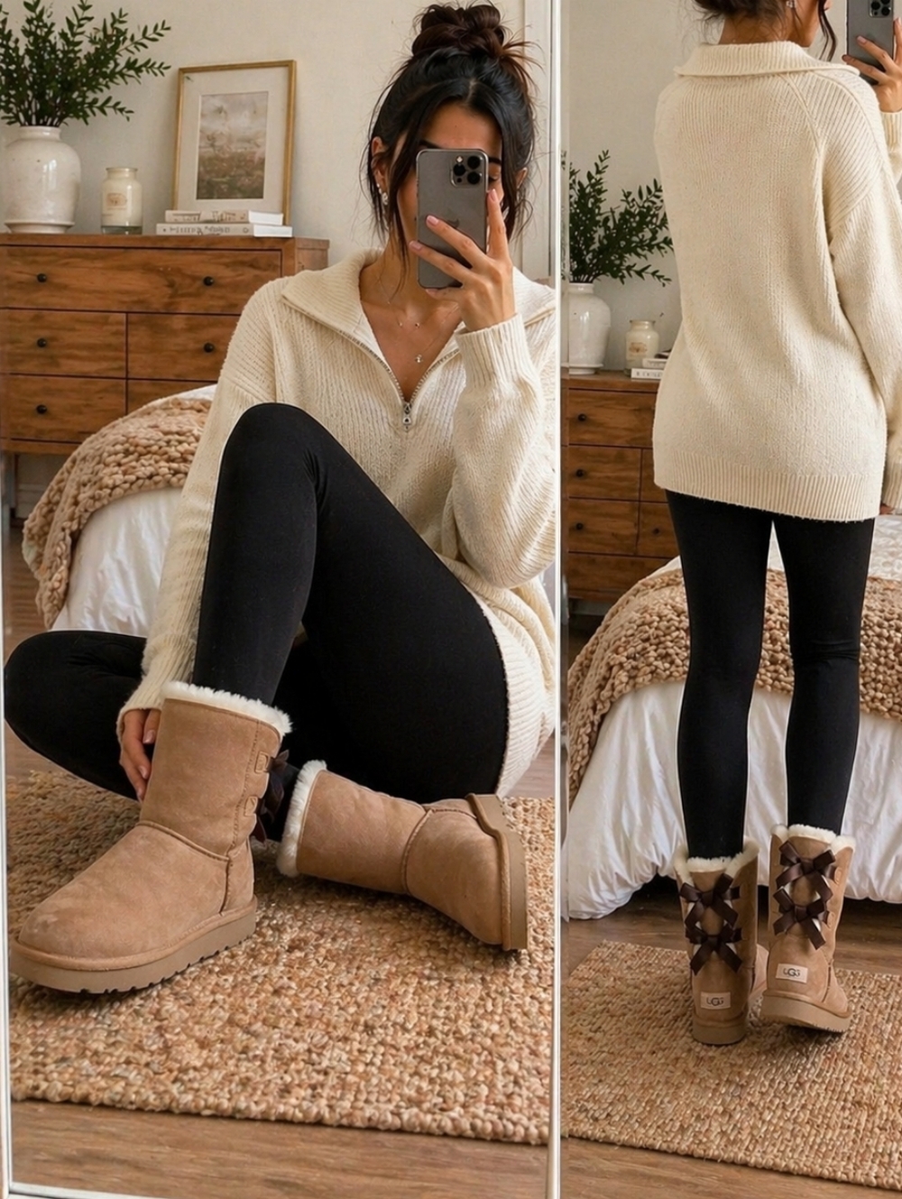 NEW UGG Bailey Bow II Chestnut Sheepskin Boots Women Size 9 No Box
